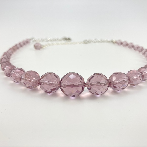 Vintage Purple Crystal Choker Necklace, Round Lavender Crystals, 15" + 2". - Picture 3 of 12